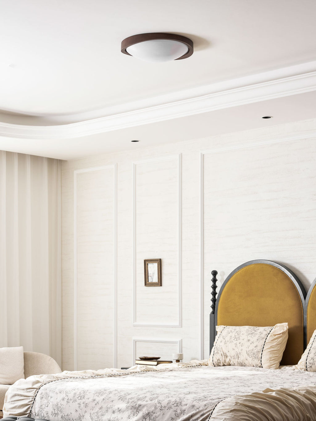 Modern Curved Walnut Finish LED Ceiling Light