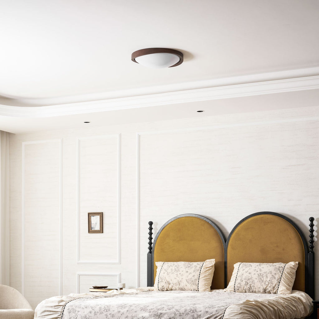 Modern Curved Walnut Finish LED Ceiling Light