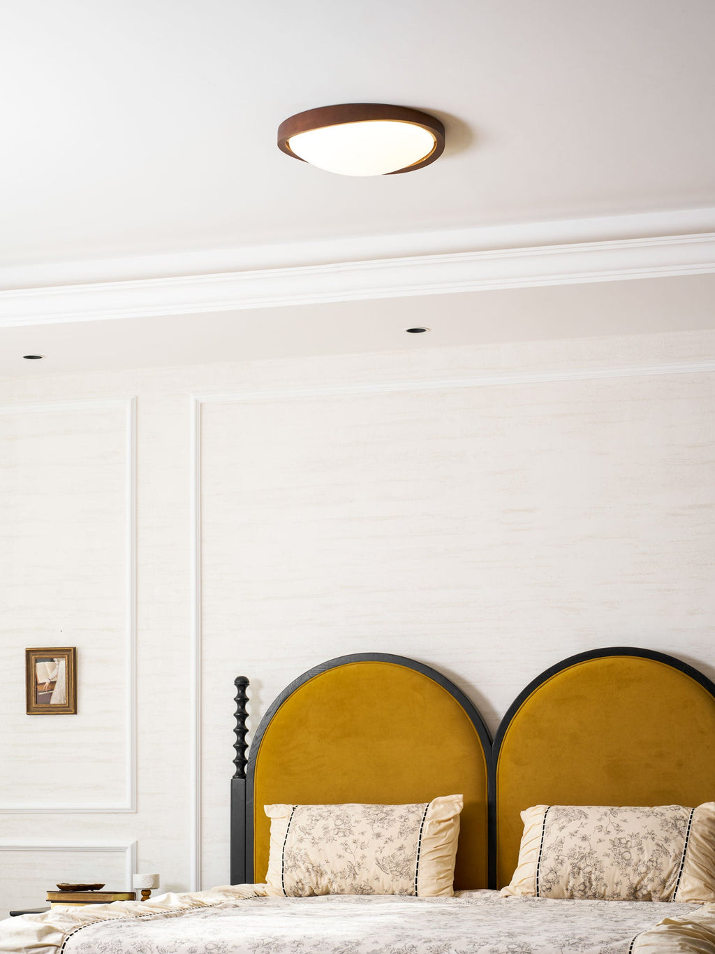 Modern Curved Walnut Finish LED Ceiling Light