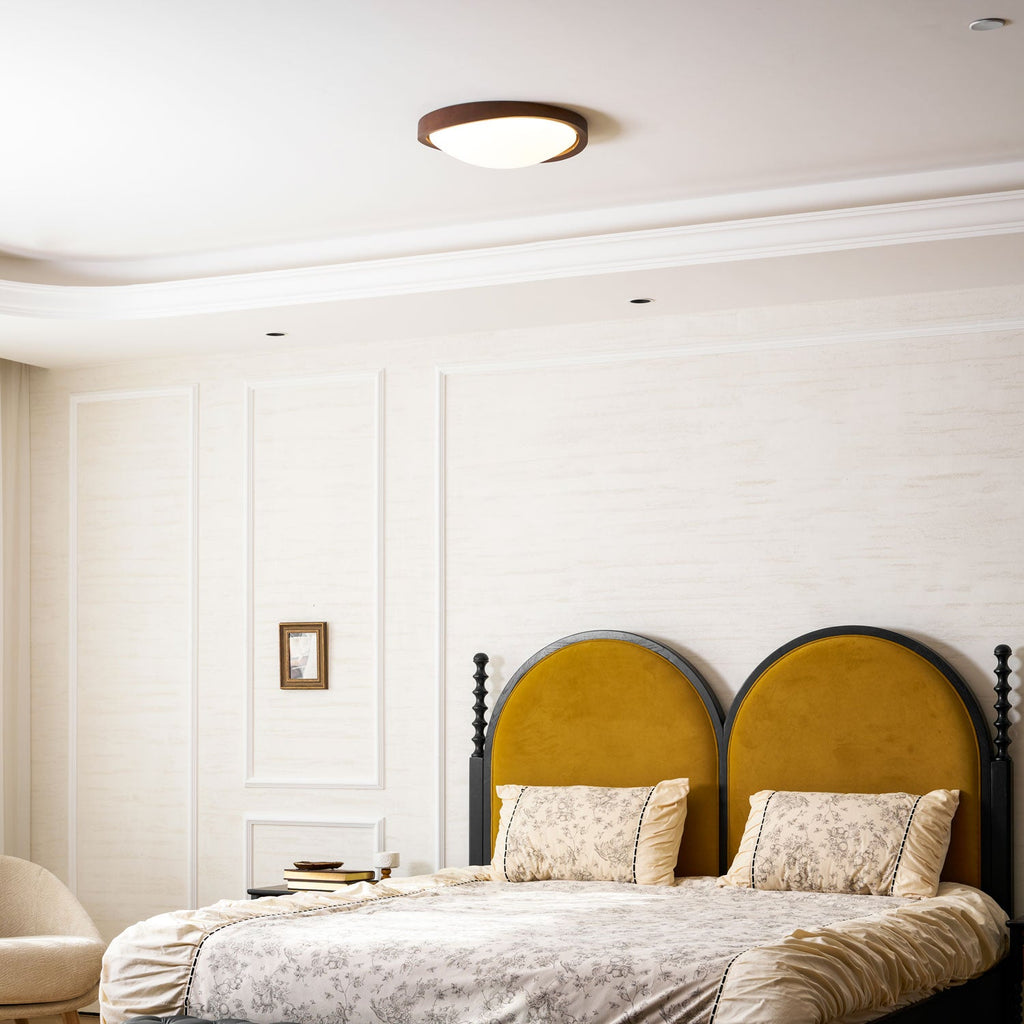 Modern Curved Walnut Finish LED Ceiling Light