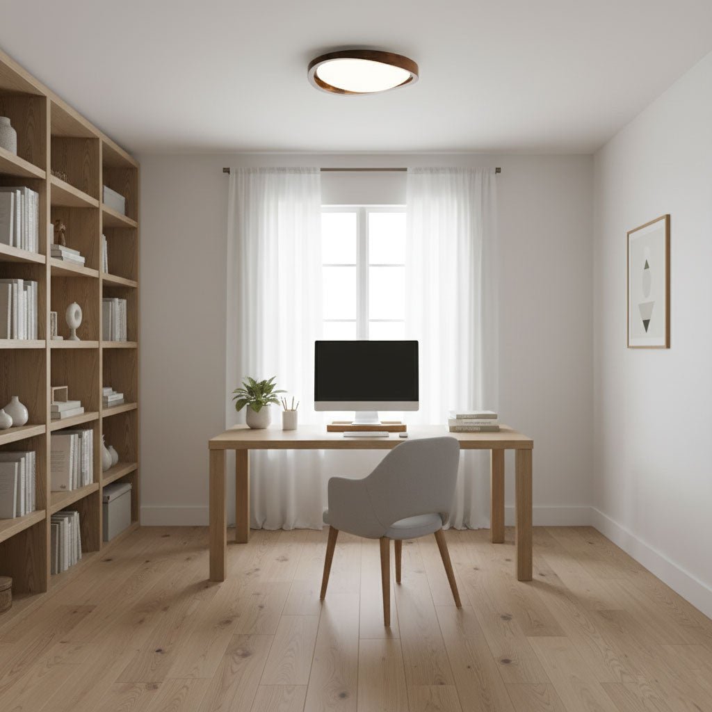 Modern Curved Walnut Finish LED Ceiling Light