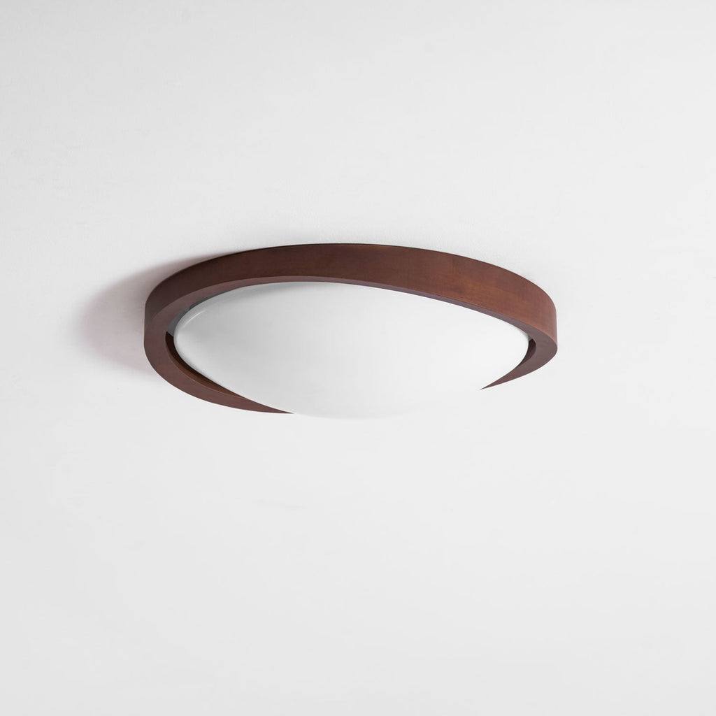 Modern Curved Walnut Finish LED Ceiling Light