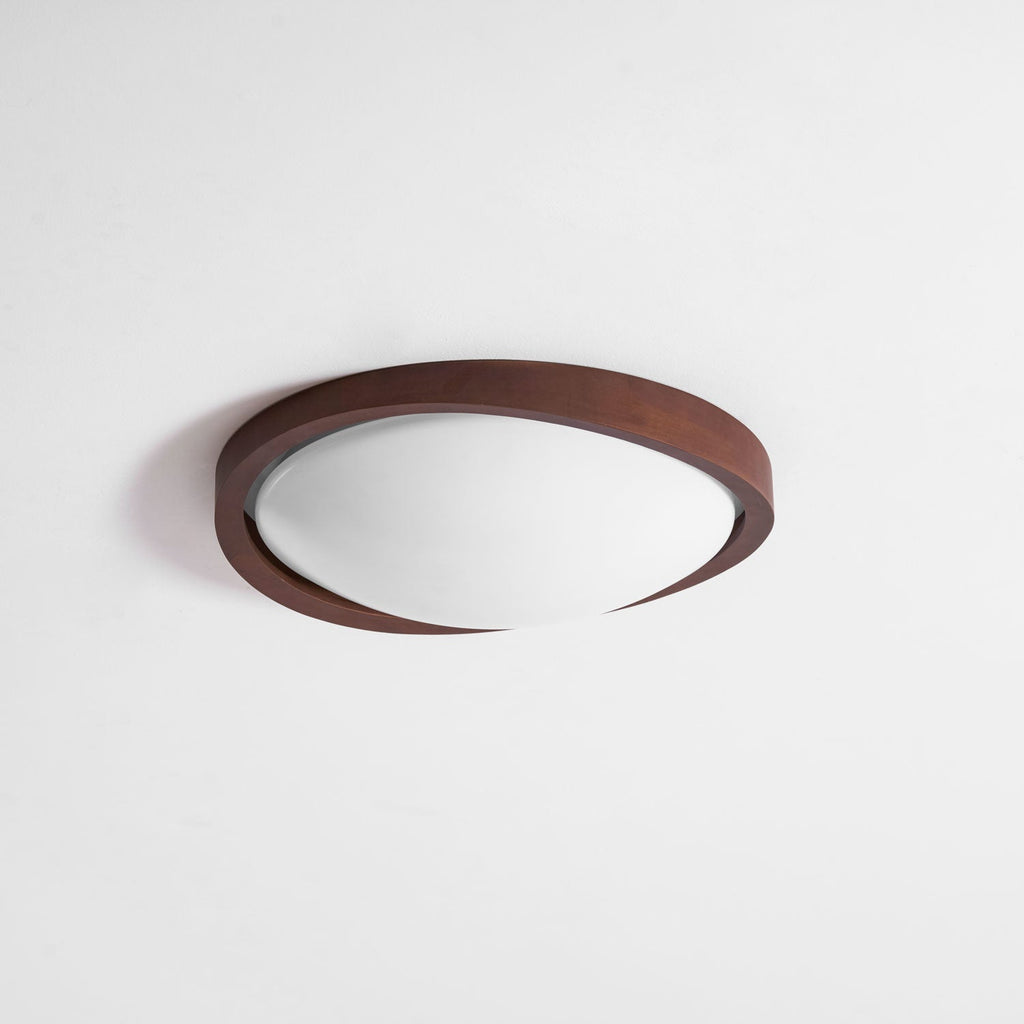 Modern Curved Walnut Finish LED Ceiling Light