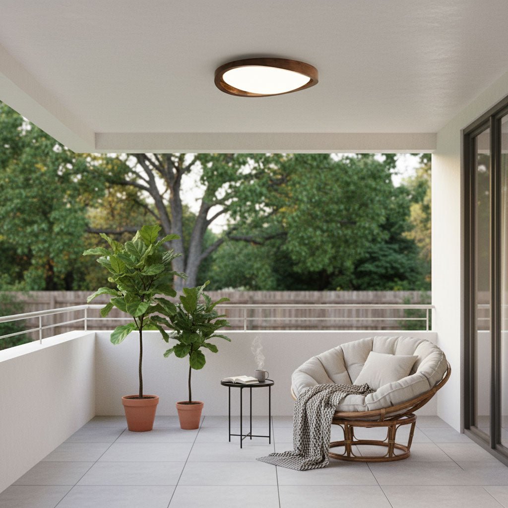 Modern Curved Walnut Finish LED Ceiling Light