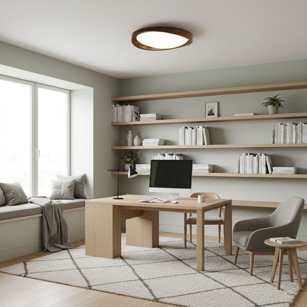 Modern Curved Walnut Finish LED Ceiling Light