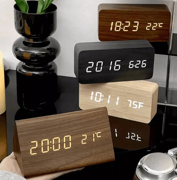 LED Desk Clock with Sound Activation and Adjustable Display