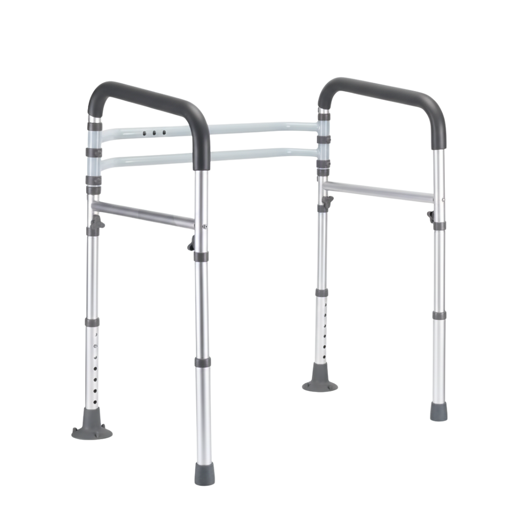 Adjustable Aluminum Toilet Support Rail with Grips, Foldable