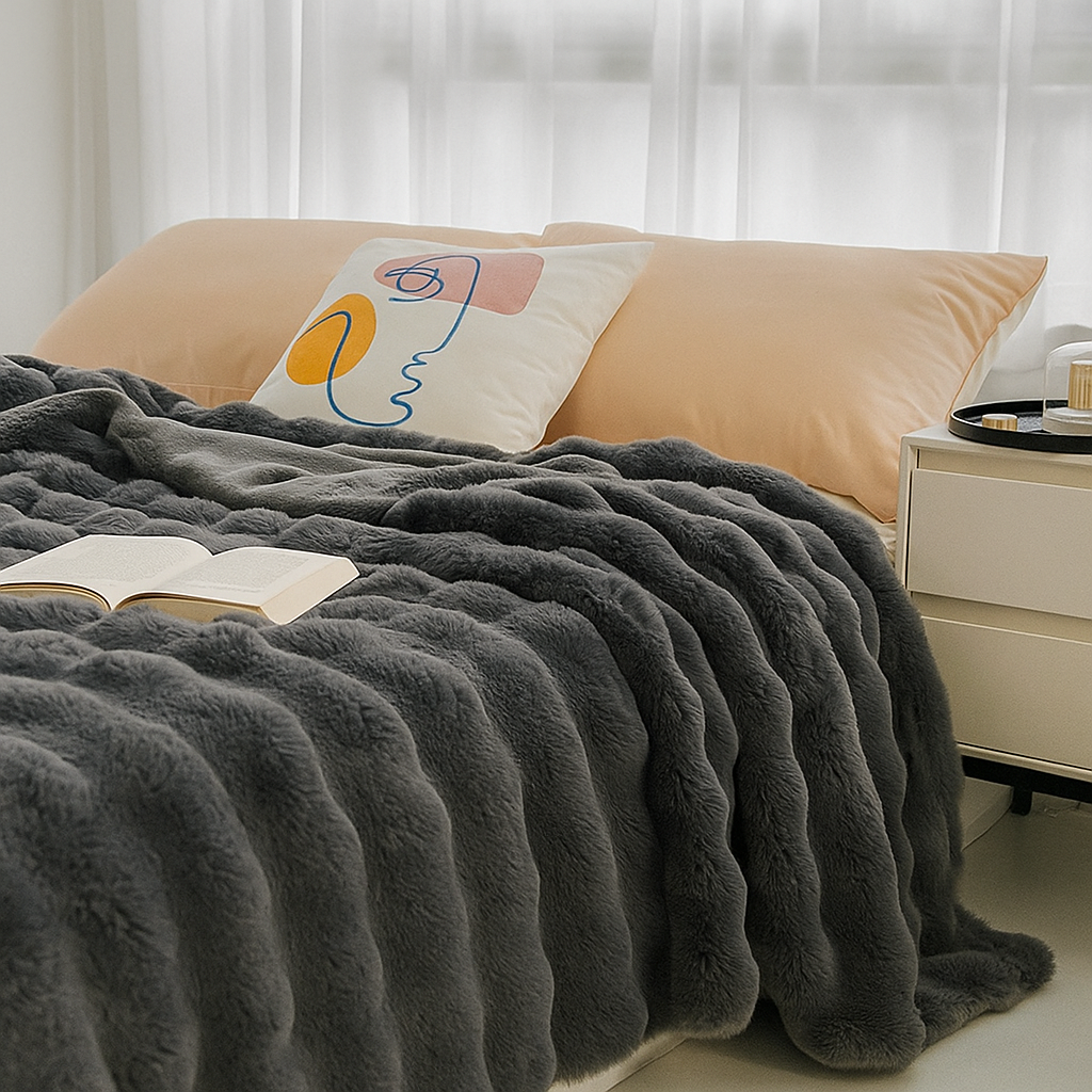 Reversible Textured Throw Blanket Double-Sided Bubble Design