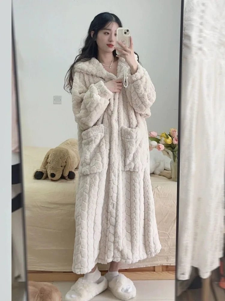 Long Hooded Bathrobe Full-Length Lounge Comfort