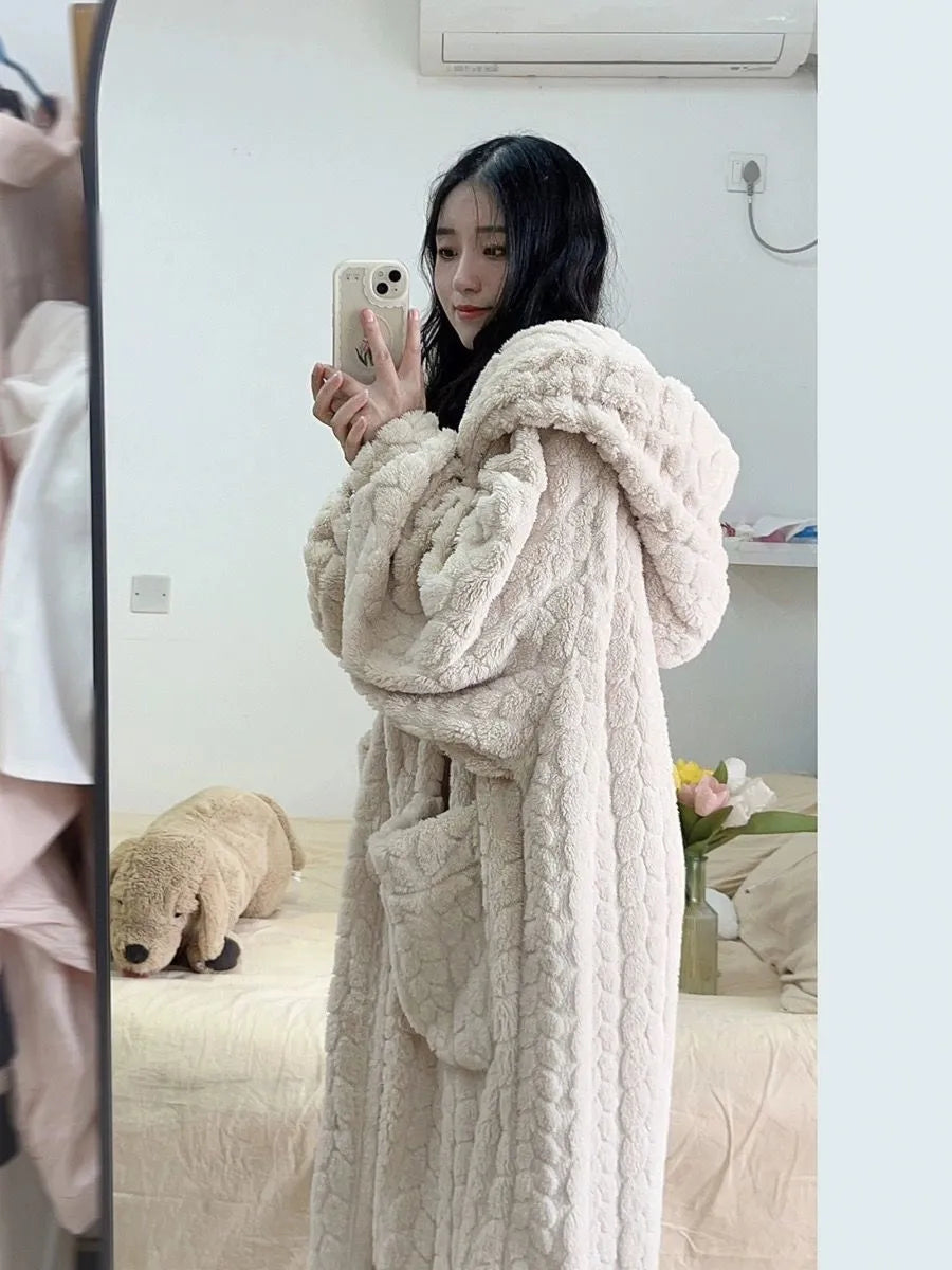 Long Hooded Bathrobe Full-Length Lounge Comfort