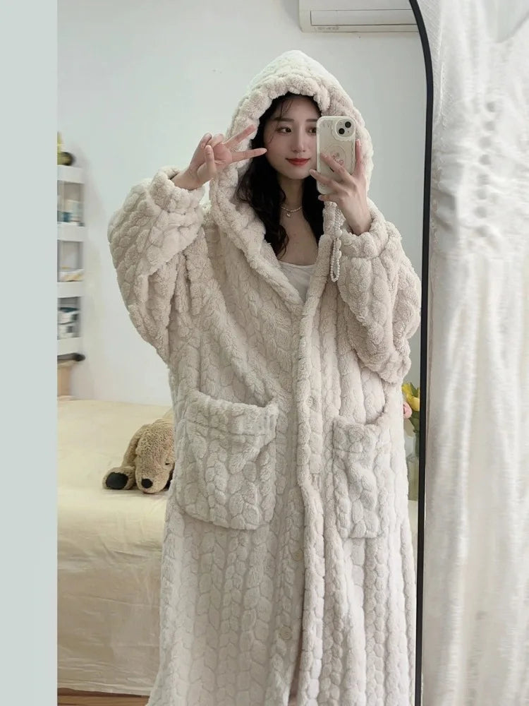 Long Hooded Bathrobe Full-Length Lounge Comfort