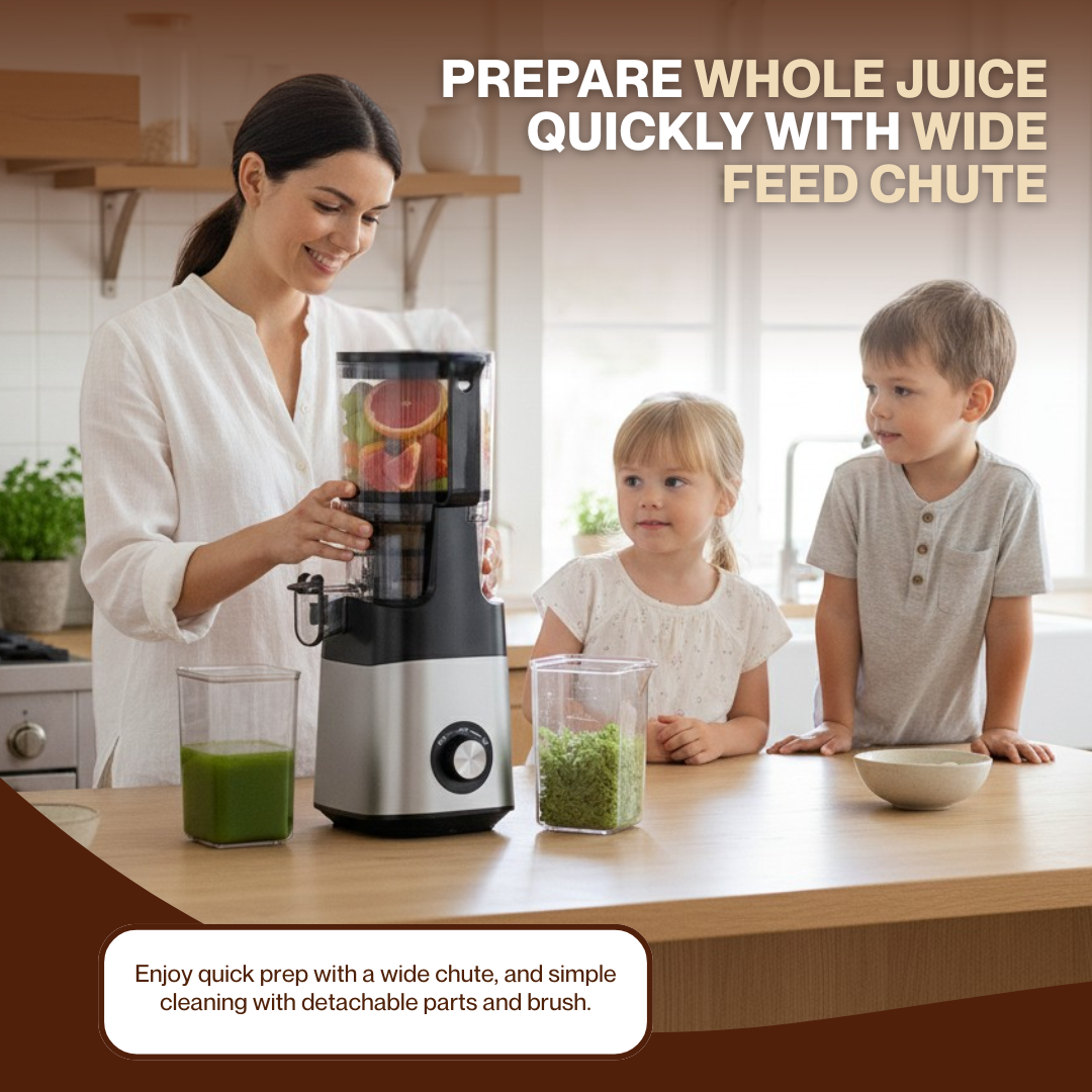 Cold Press Juicer Machine with 400W Motor and 5.3" Wide Chute