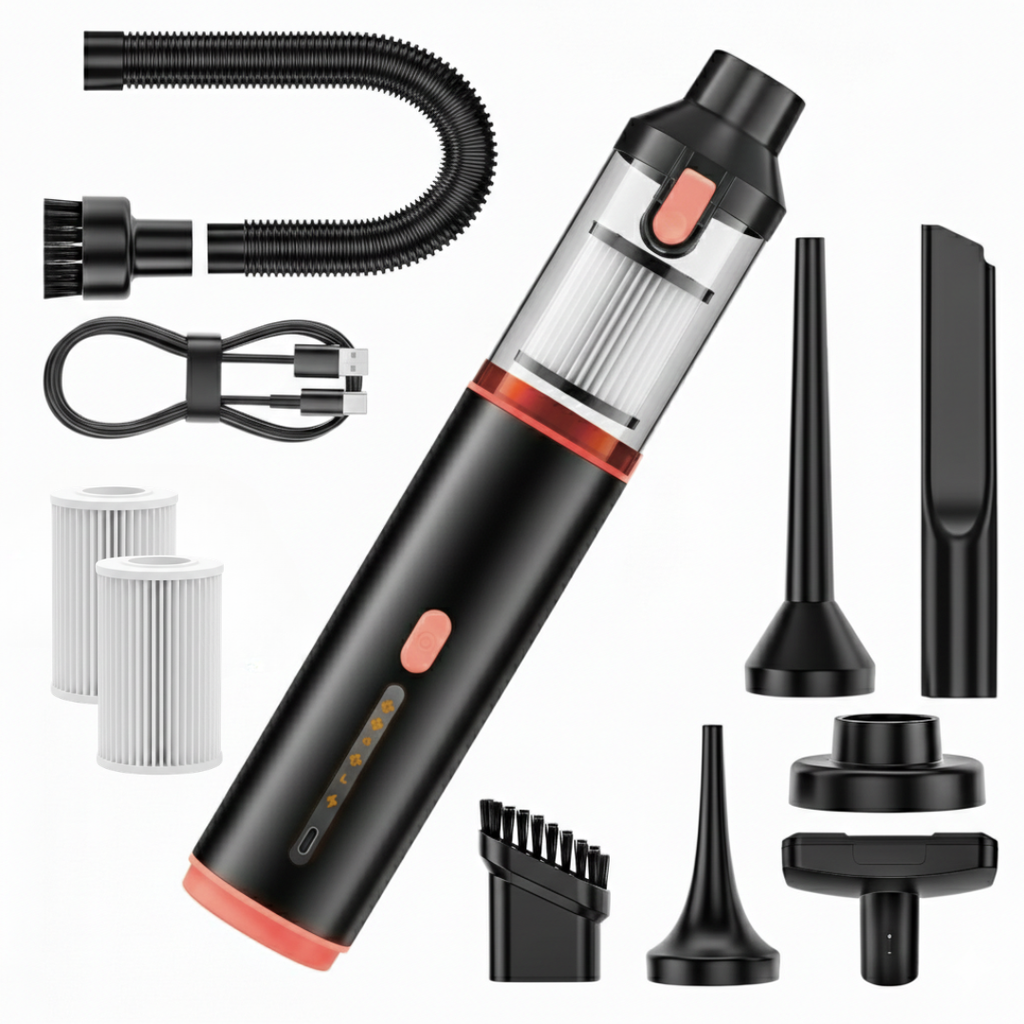 Cordless Handheld Car Vacuum 4-in-1 Suction Blower Inflator USB-C