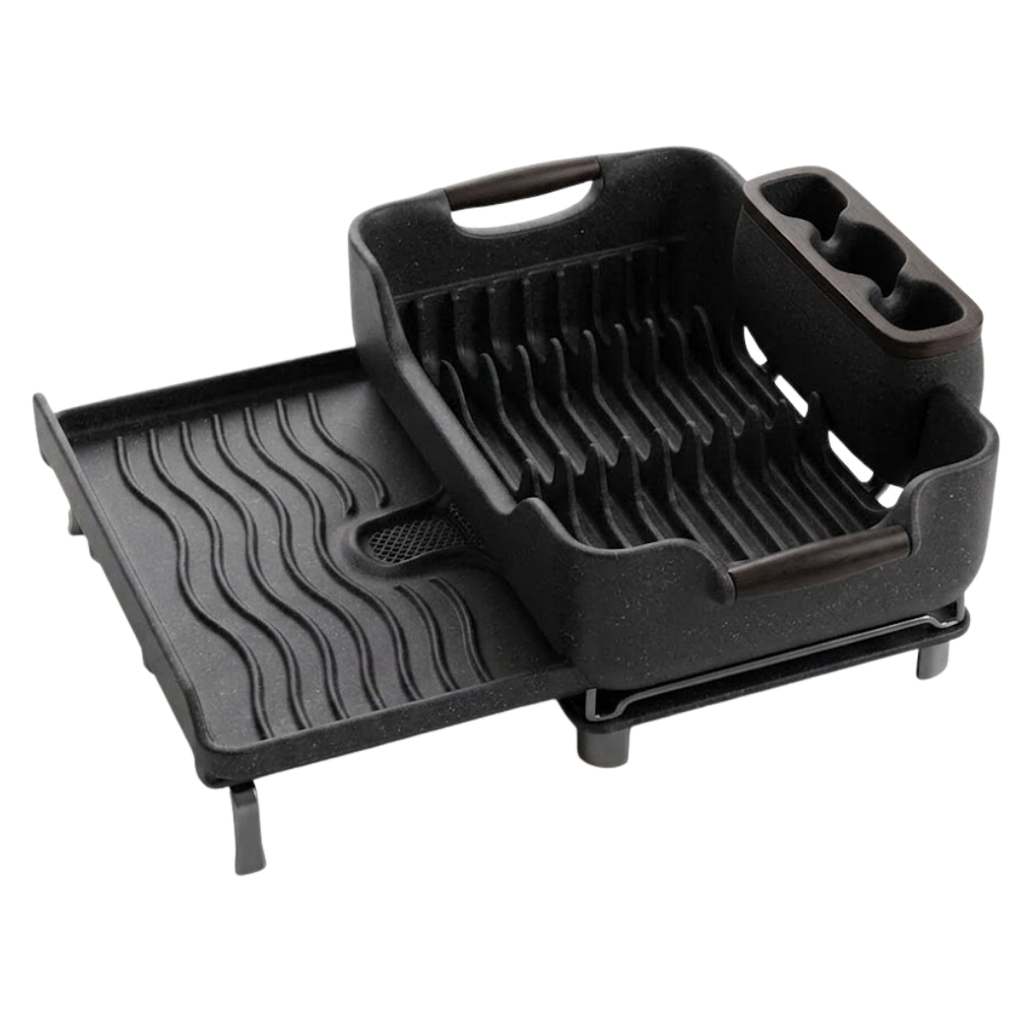 Expandable Over Sink Dish Rack with Drain Tray and Utensil Holder