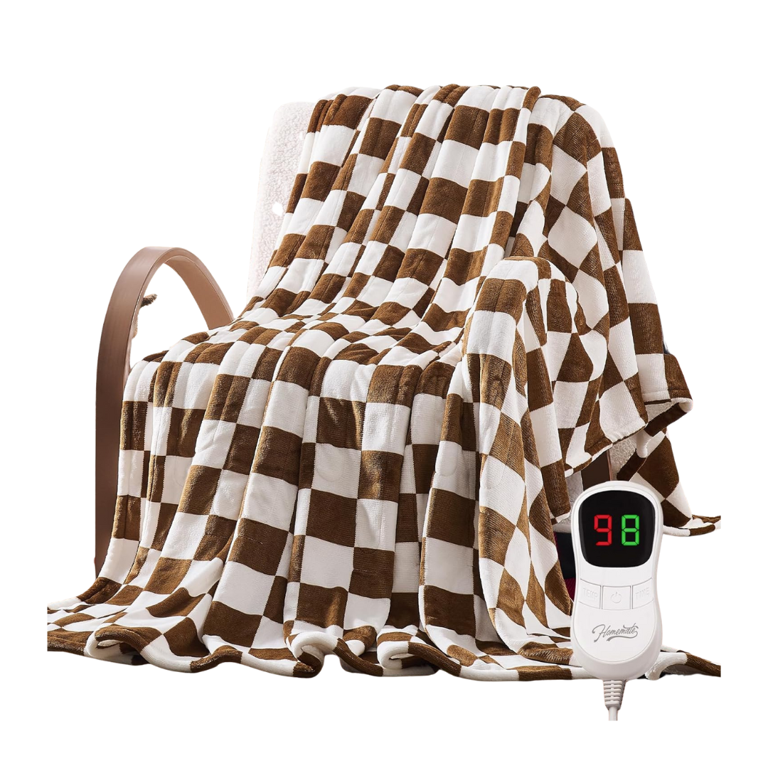 Heated Flannel Throw Blanket 10 Heat Levels 50x60 Checkered Collection