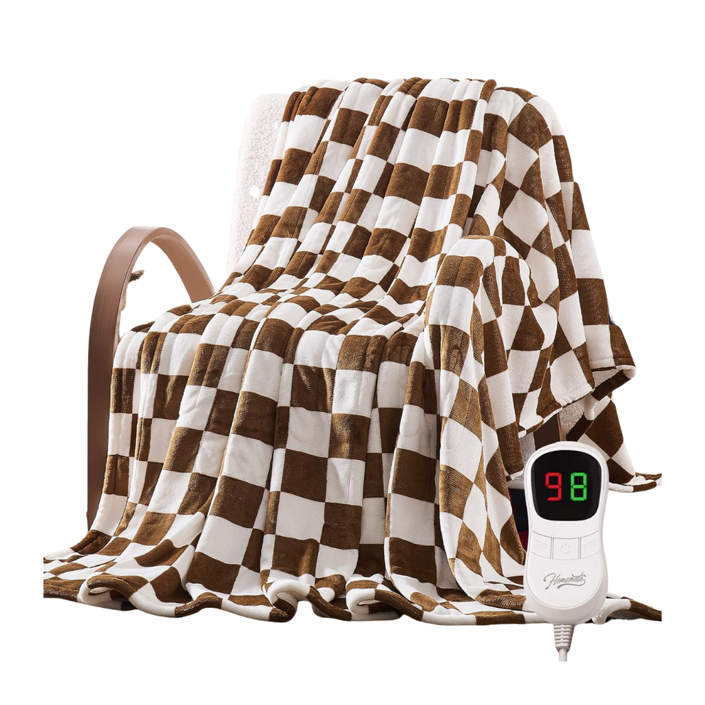 Heated Flannel Throw Blanket 10 Heat Levels 50x60 Checkered Collection