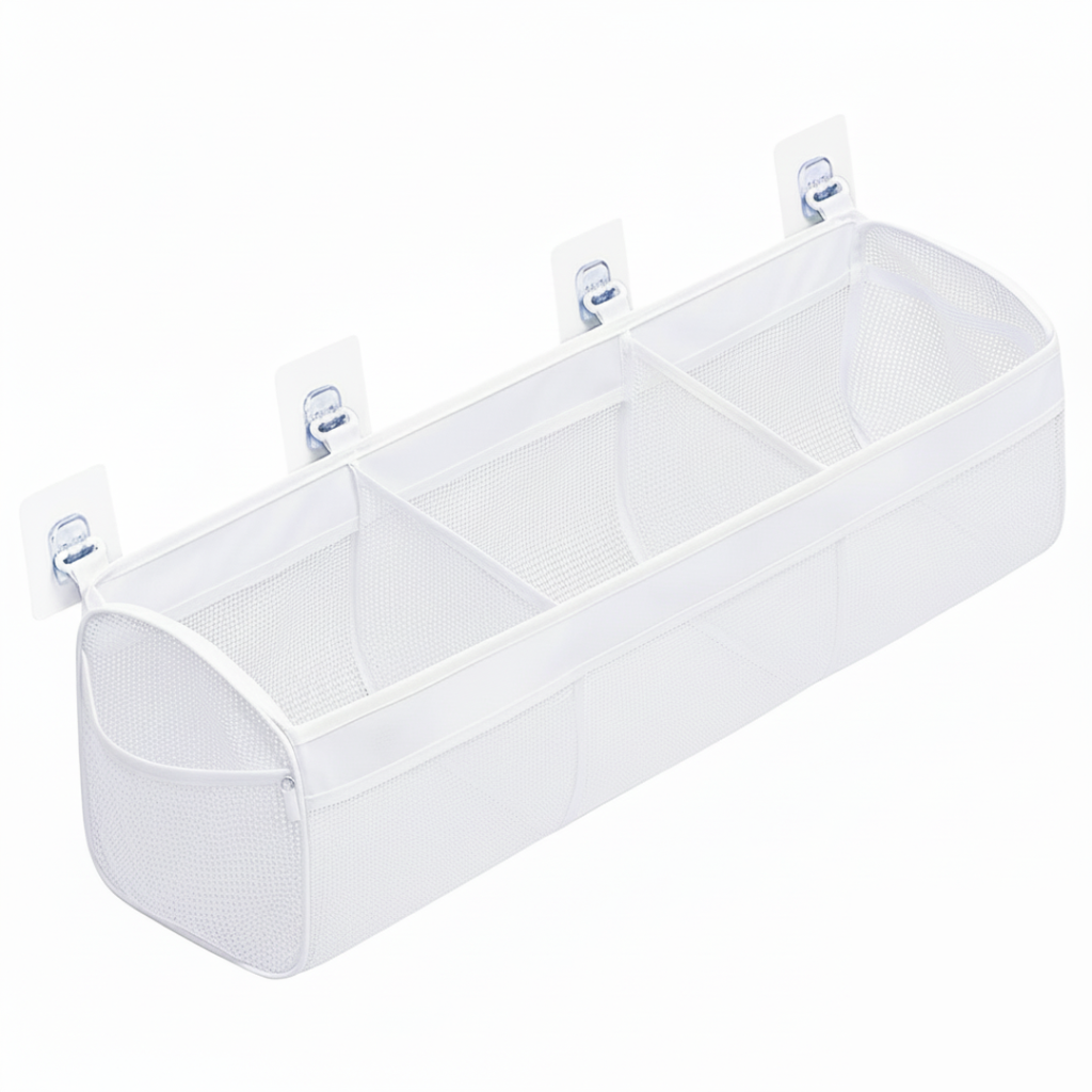 Horizontal Bath Toy Holder with 3 Compartments and Quick Dry Mesh