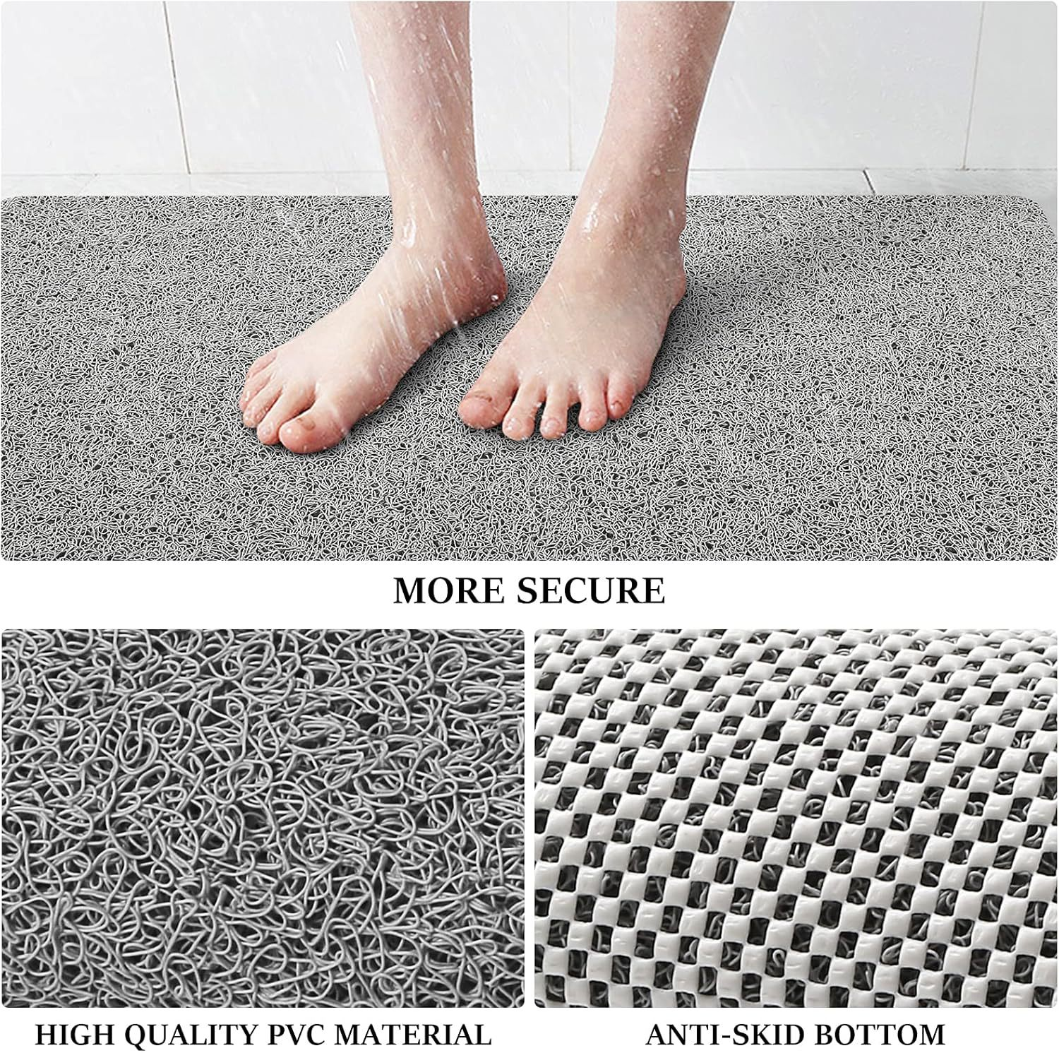 Non Slip Shower Mat Secure Grip with Fast Water Drainage