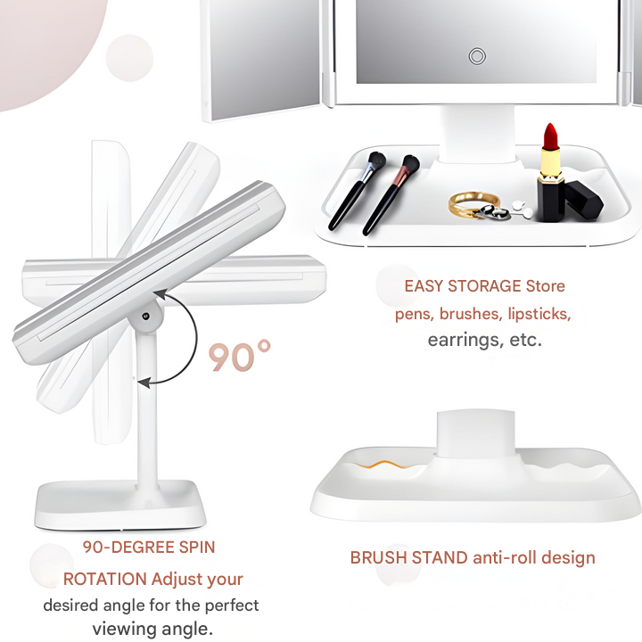 LED Makeup Mirror Triple Light Modes with Adjustable Viewing Angle