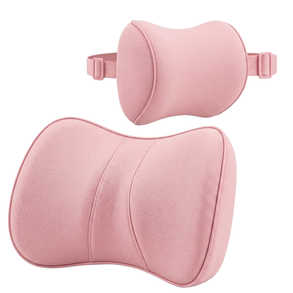 Memory Foam Car Neck And Lumbar Cushion Set With Adjustable Strap