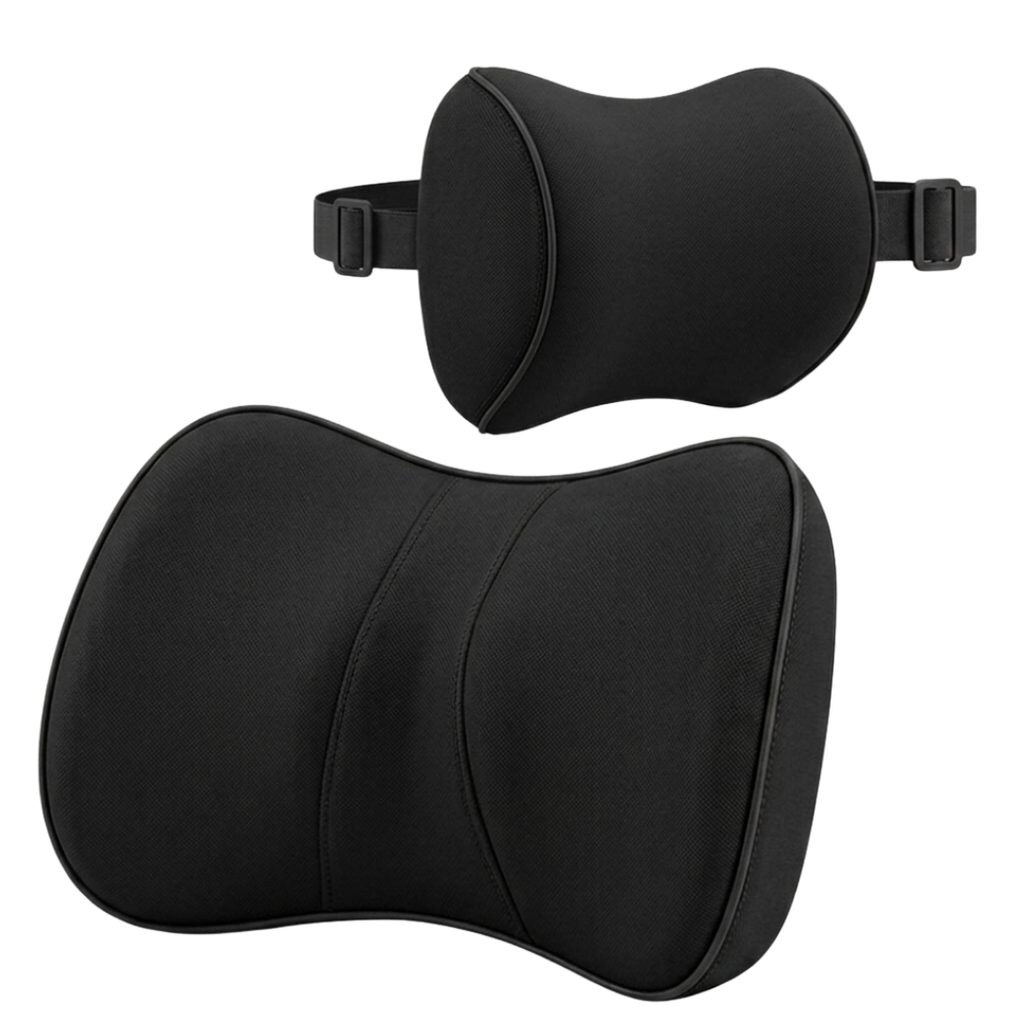 Memory Foam Car Neck And Lumbar Cushion Set With Adjustable Strap