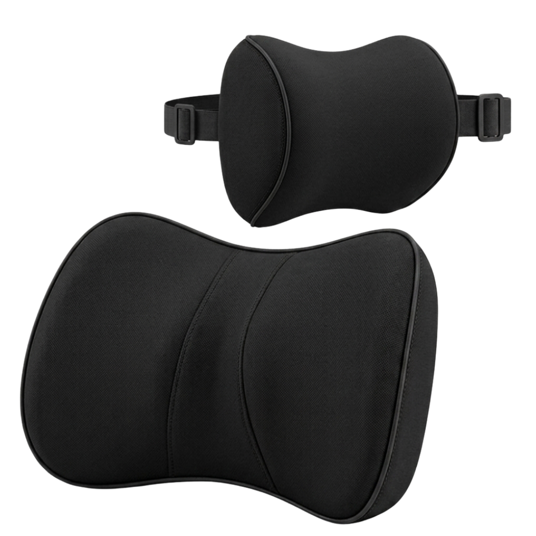 Memory Foam Car Neck And Lumbar Cushion Set With Adjustable Strap