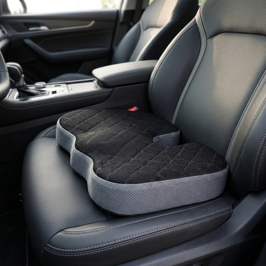 Memory Foam Car Seat Cushion with Anti-Slip Base and Washable Cover