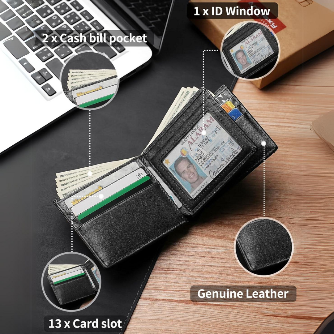 Men’s Compact Bifold Wallet with RFID Blocking and Card Slots