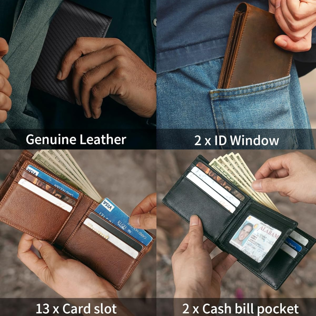 Men’s Compact Bifold Wallet with RFID Blocking and Card Slots