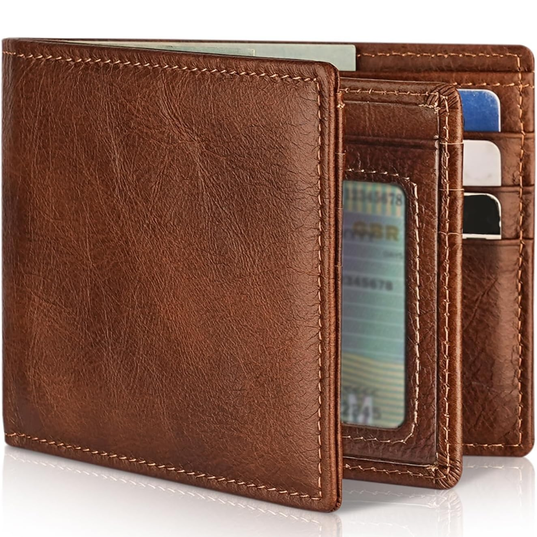 Men’s Compact Bifold Wallet with RFID Blocking and Card Slots