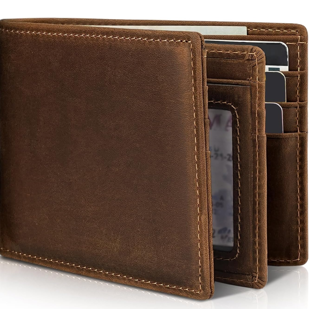 Men’s Compact Bifold Wallet with RFID Blocking and Card Slots