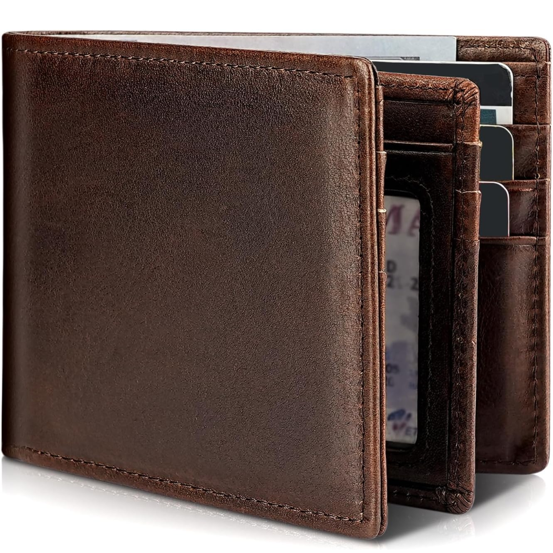 Men’s Compact Bifold Wallet with RFID Blocking and Card Slots
