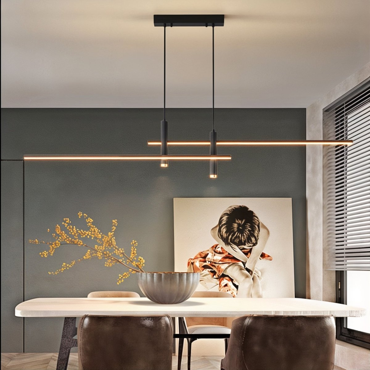 Modern LED Linear Pendant Light Height Adjustable & Multi-Mode