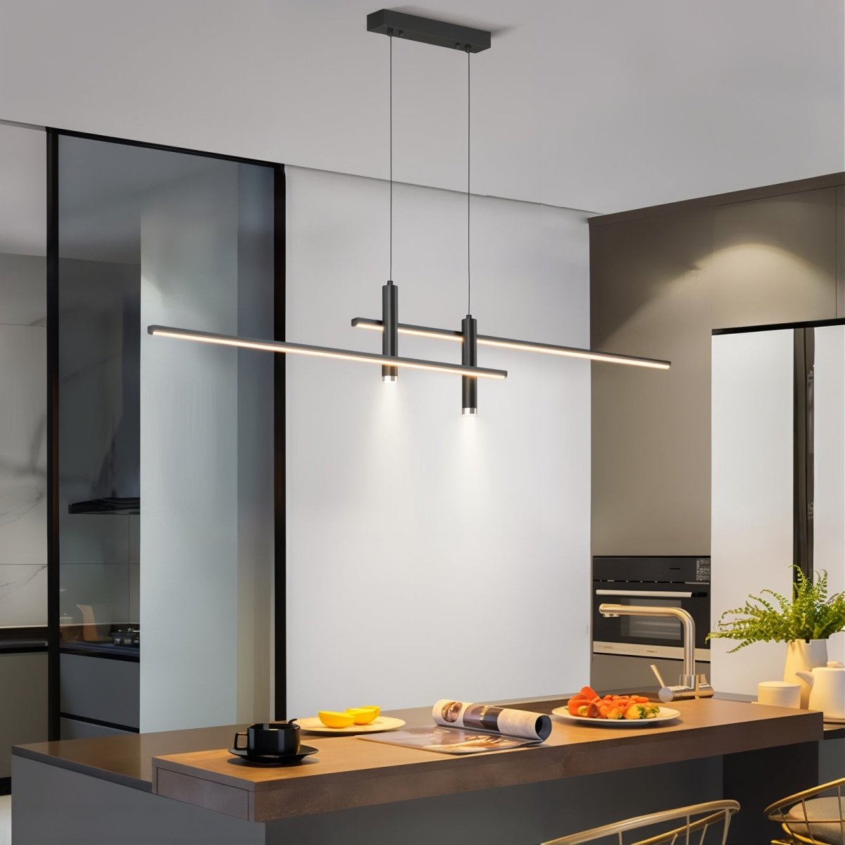 Modern LED Linear Pendant Light Height Adjustable & Multi-Mode