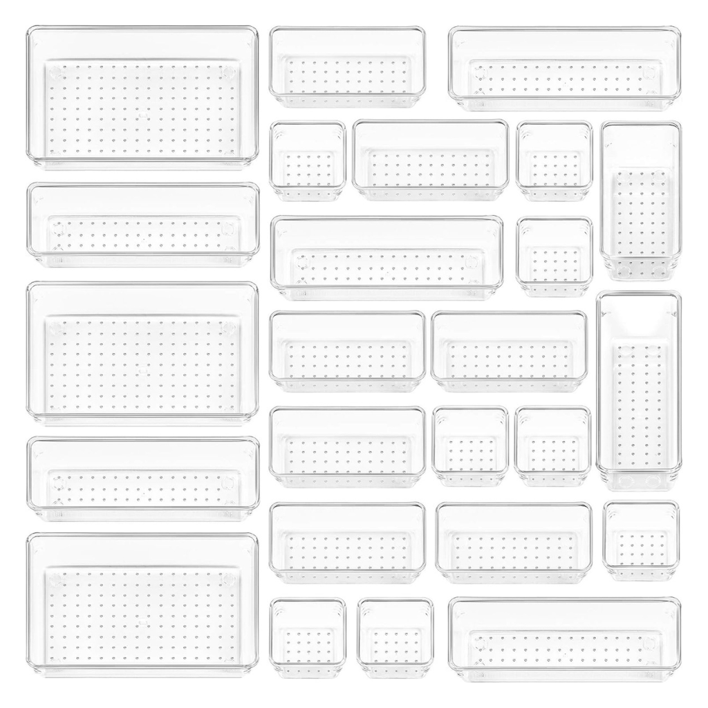 Plastic Drawer Organizer Set 25-Piece in 4-Size Storage Trays