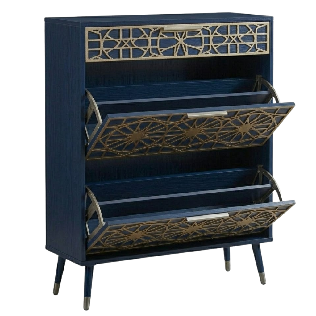 Slim Shoe Cabinet with Top Drawer and Flip Storage Compartments