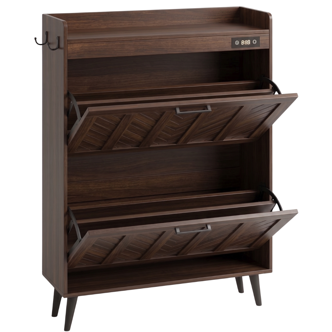 Slim Shoe Storage Cabinet with Two Flip Drawers and Deodorizer