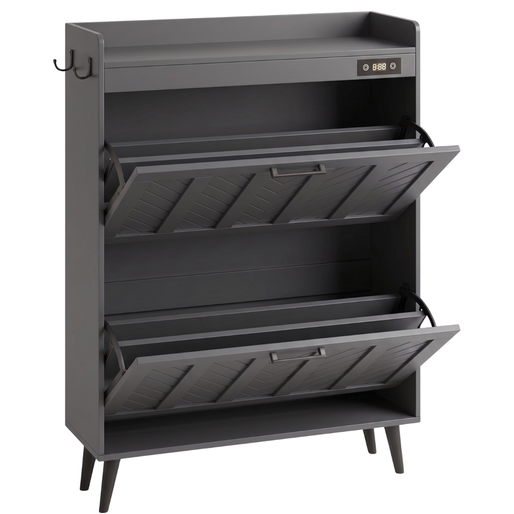 Slim Shoe Storage Cabinet with Two Flip Drawers and Deodorizer