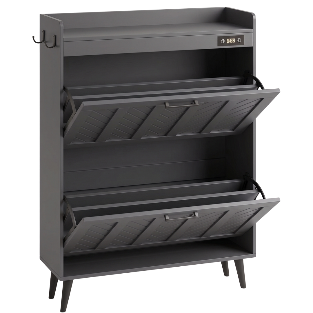 Slim Shoe Storage Cabinet with Two Flip Drawers and Deodorizer