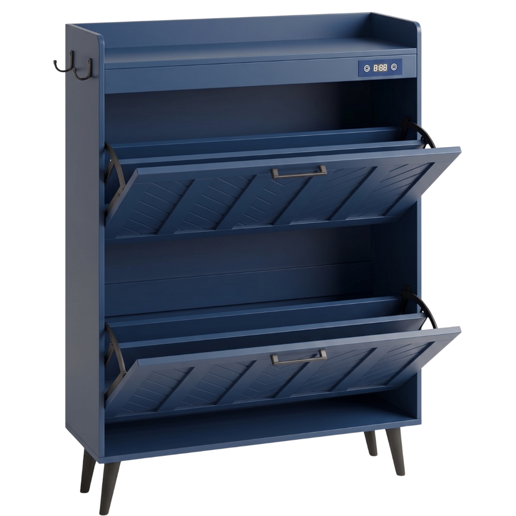 Slim Shoe Storage Cabinet with Two Flip Drawers and Deodorizer