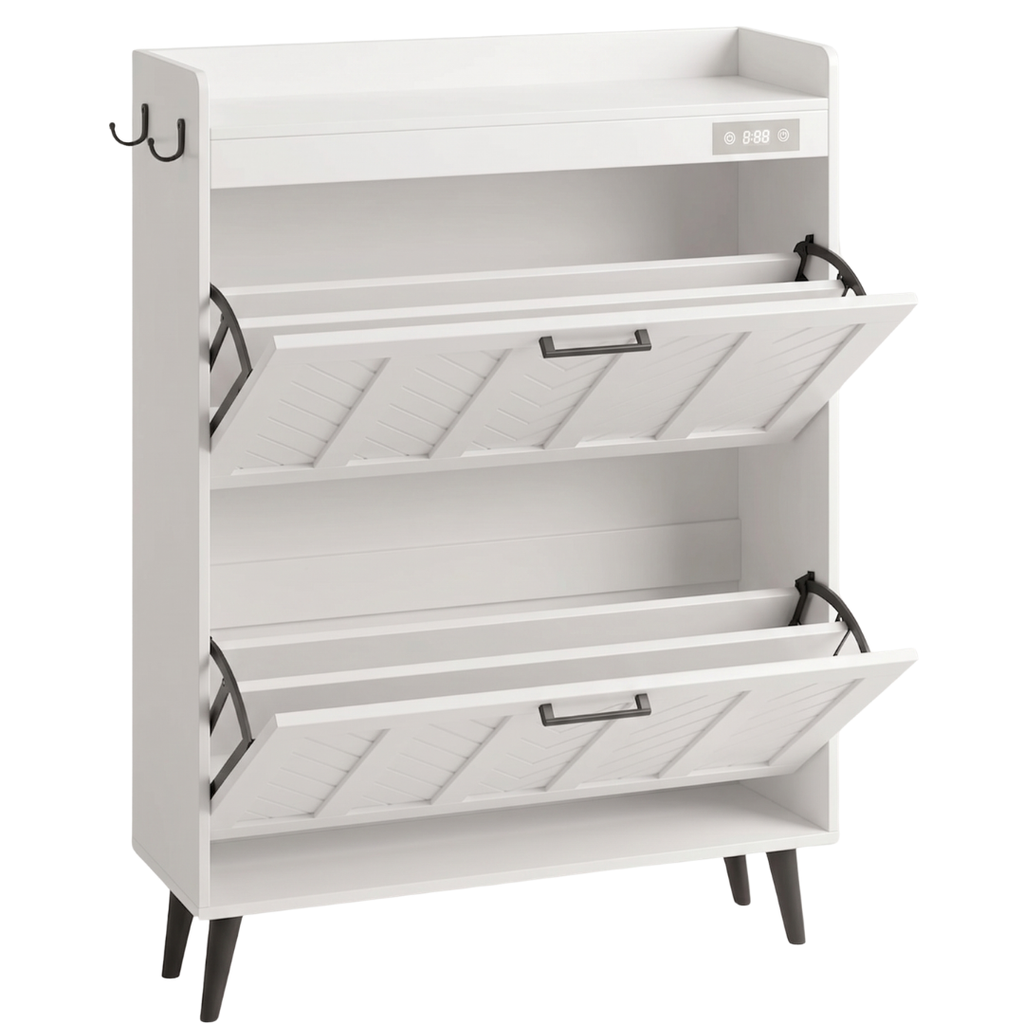 Slim Shoe Storage Cabinet with Two Flip Drawers and Deodorizer