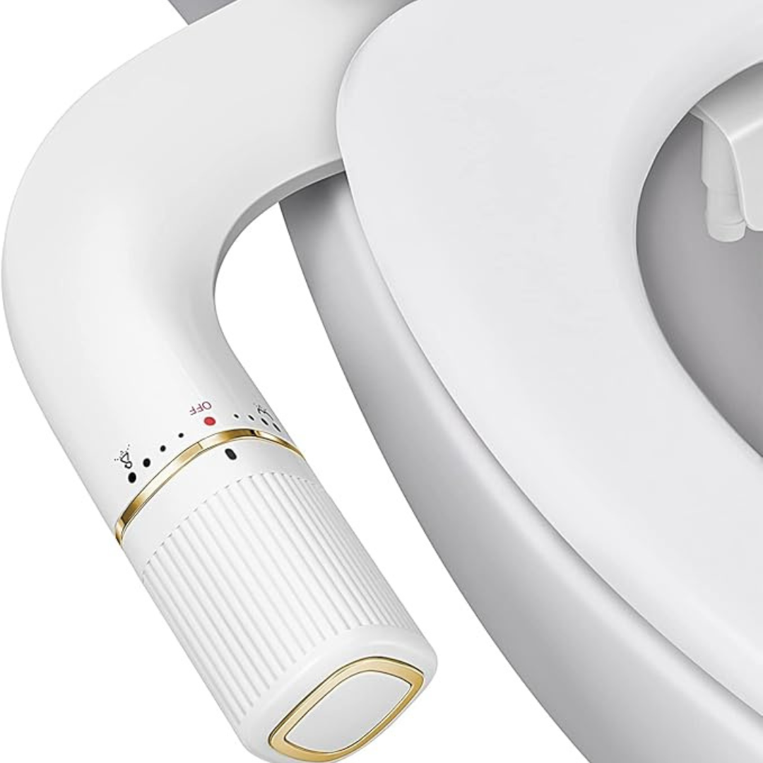 Toilet Bidet Attachment with Dual Nozzle, Water Control, Manual Knob