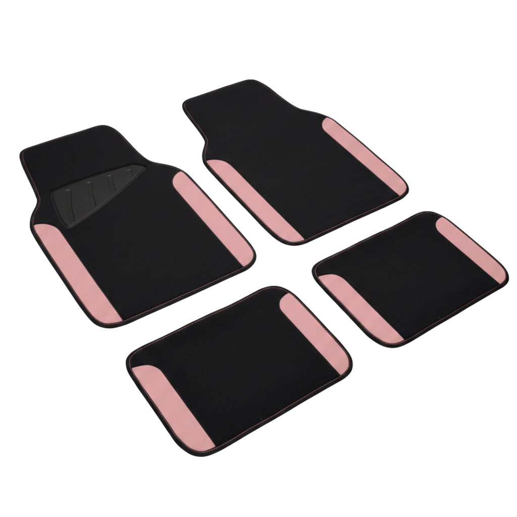 Universal Fit Faux Leather Floor Mats Set of 4, Nibbed Backing