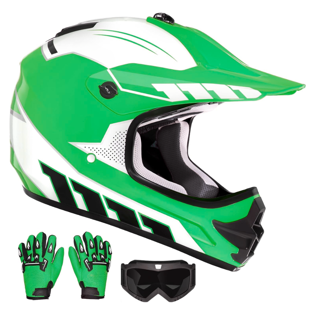 Youth Full Face Dirt Bike Helmet with Goggles and Gloves Set