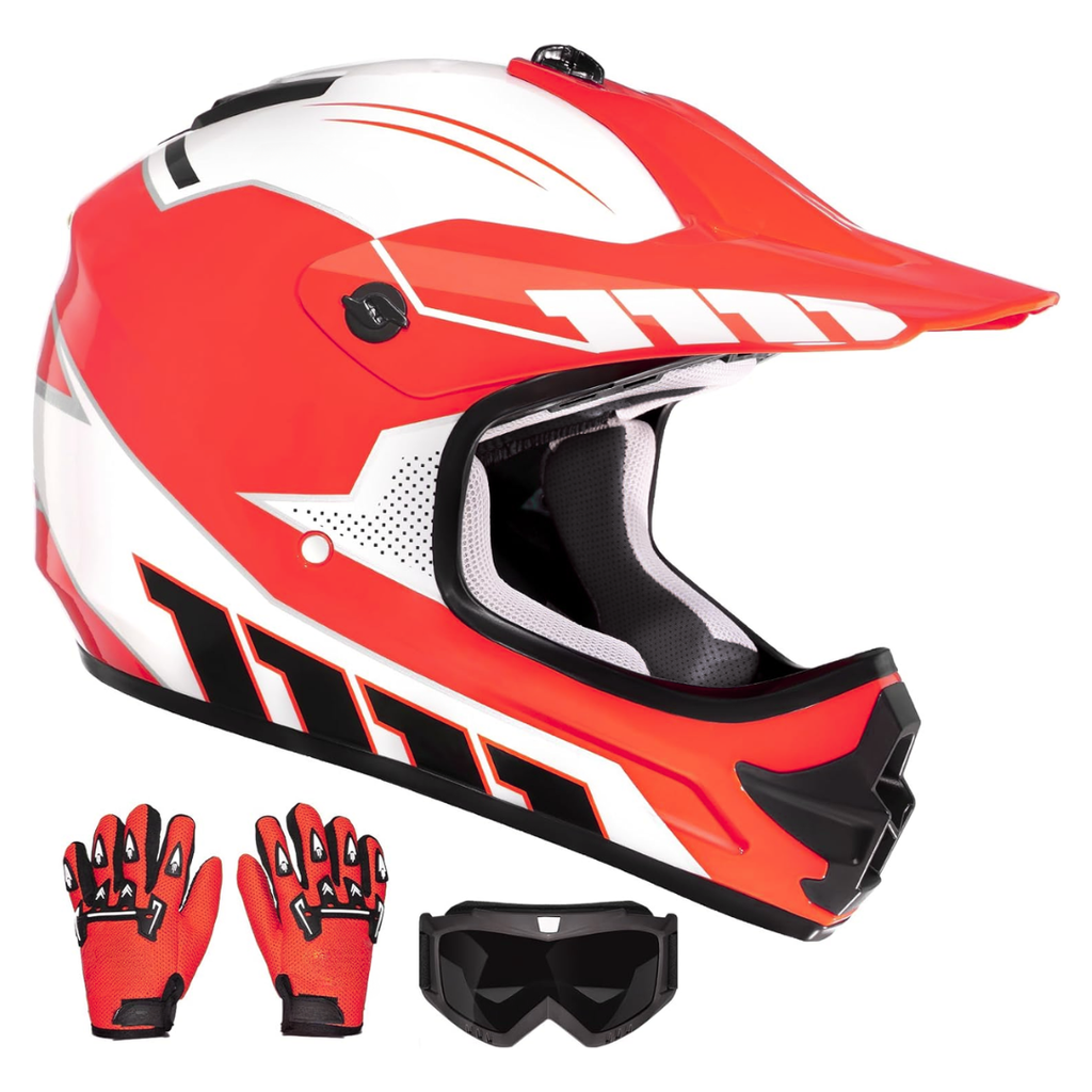 Youth Full Face Dirt Bike Helmet with Goggles and Gloves Set